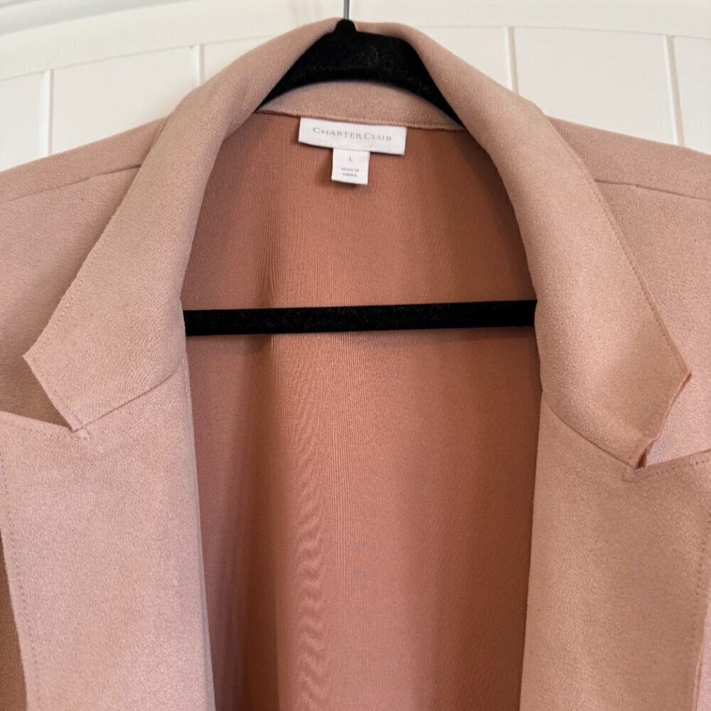 FAUX SUEDE dusty rose pink long open front blazer women's L - Picture 2 of 9